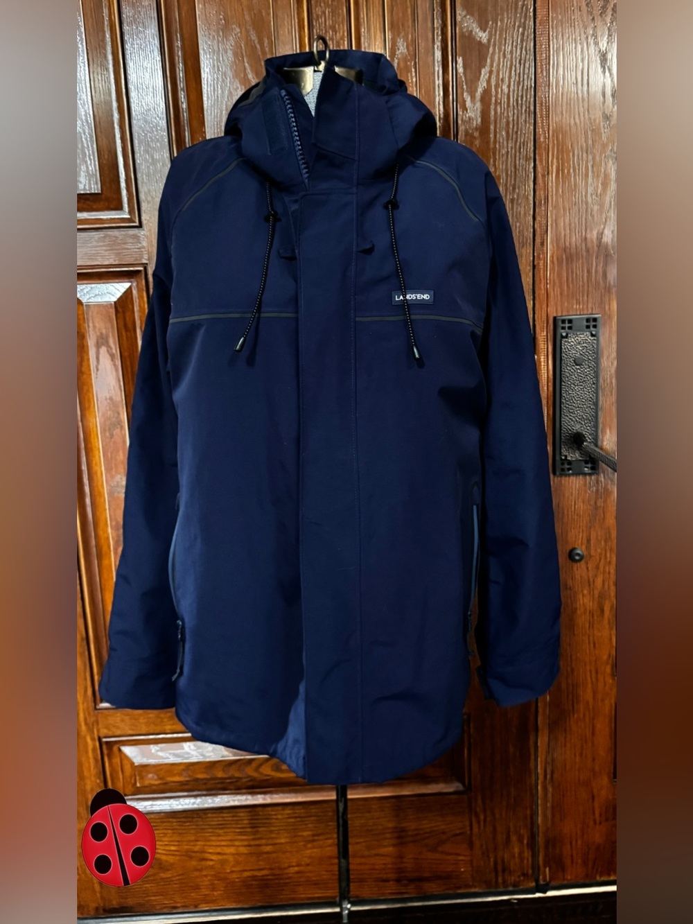 Lands' End Men's Hooded Navy Raincoat -M